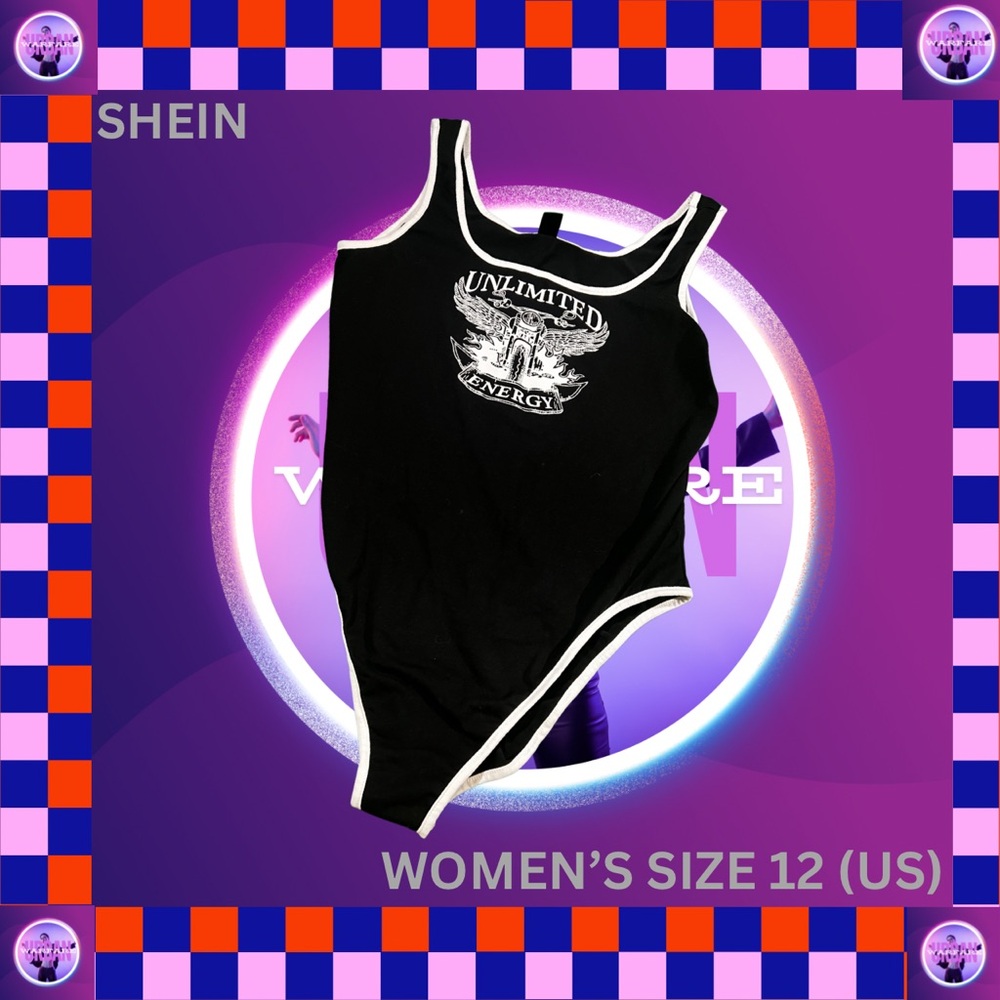 Black & white ‘Unlimited Energy’ SHEIN bodysuit